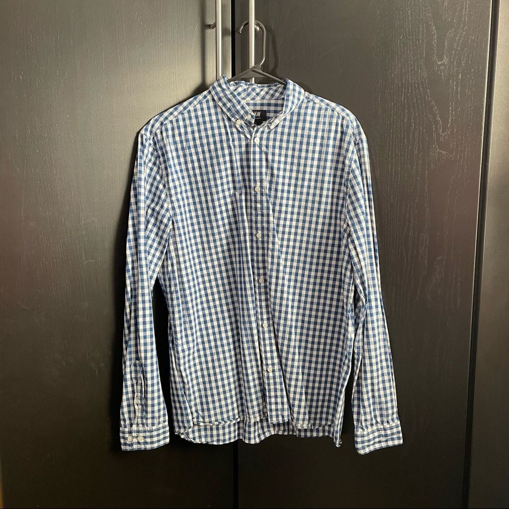 Blue checkered button-down